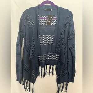 Dark Blue Cardigan Sweater with Fringe